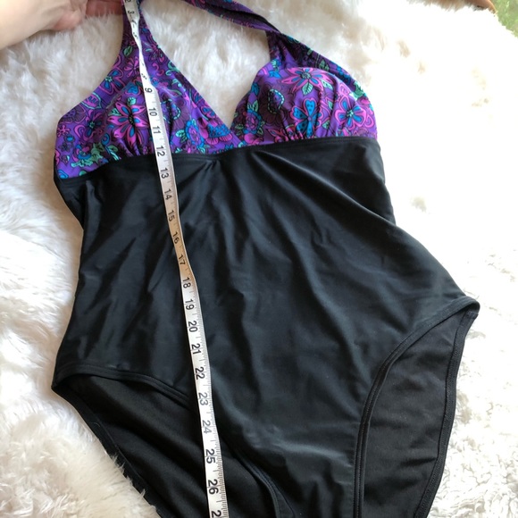 TRUNKETTES Purple Floral and Black Halter Swimsuit - Picture 12 of 13